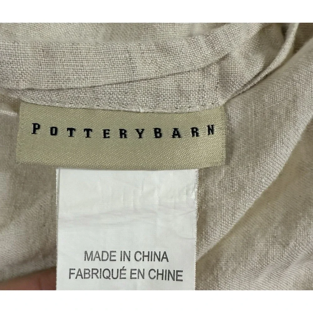Pottery Barn Euro Sham 100% Linen Front Embroidered Floral Cottage Boho‎ Flaw